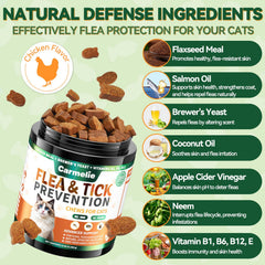Carmelie flea tick chews serving image illustrates easy daily dosage for cats