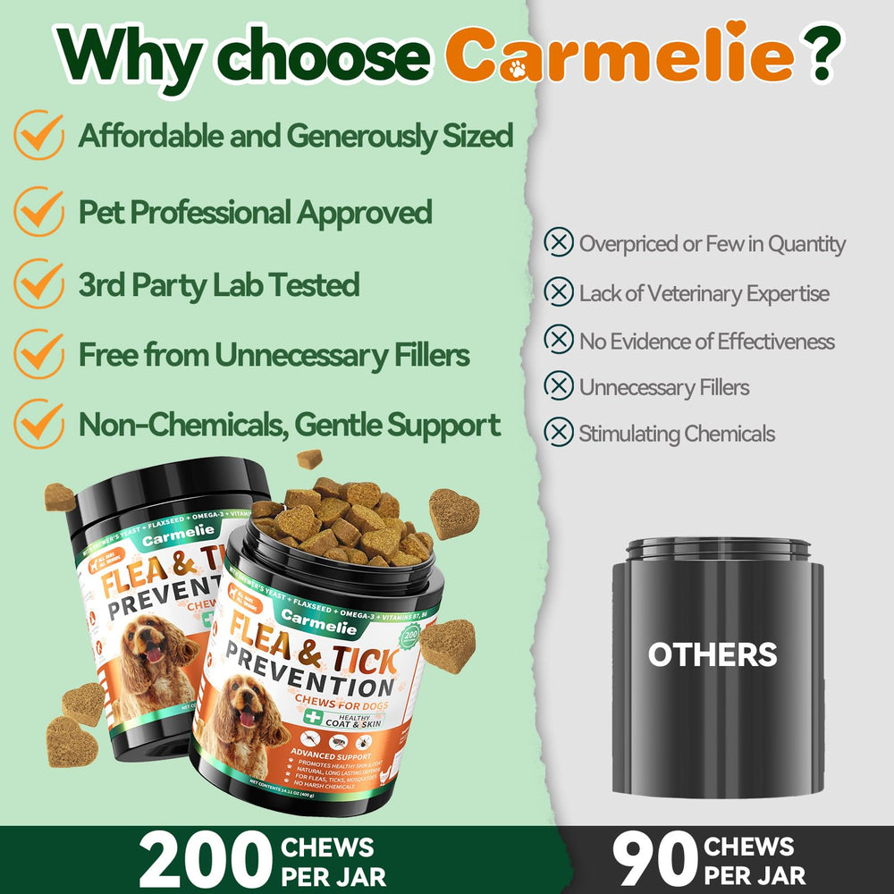 Carmelie flea-tick chews easy administration with tasty chicken flavor