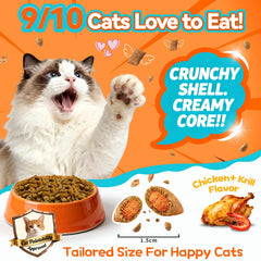 Carmelie Hairball Treat bowl serve as a tasty feeding routine incentive.