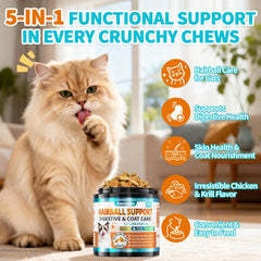 Carmelie Hairball Treat chicken-krill flavor entices picky cats during grooming.