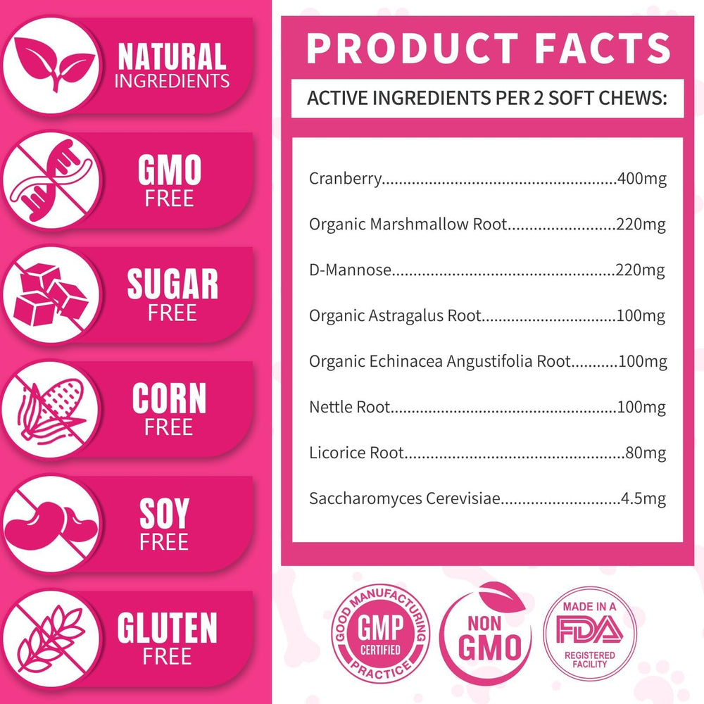 Carmelie kidney and bladder support through cranberry blend in chews.