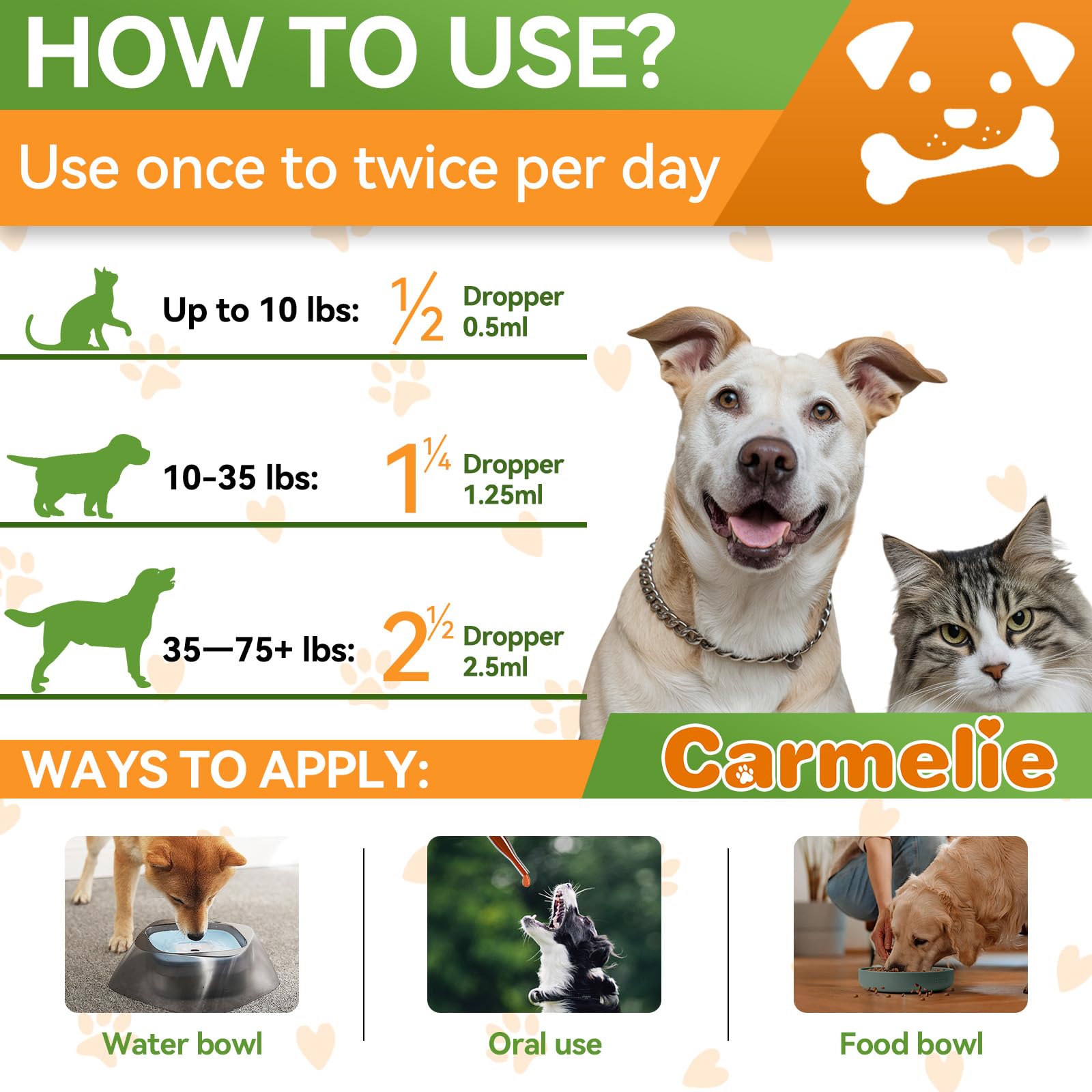 Carmelie bottle label highlights pumpkin seed and Oregon grape for natural wellness.
