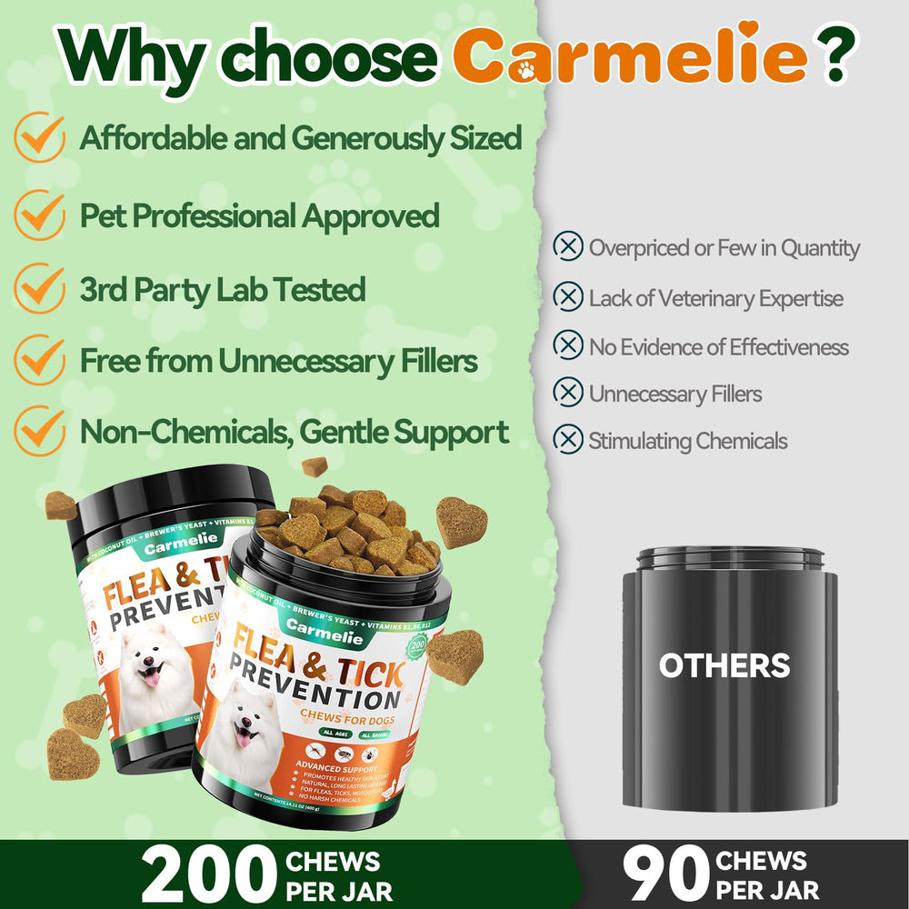 Carmelie puppy to senior use chews for daily routine.