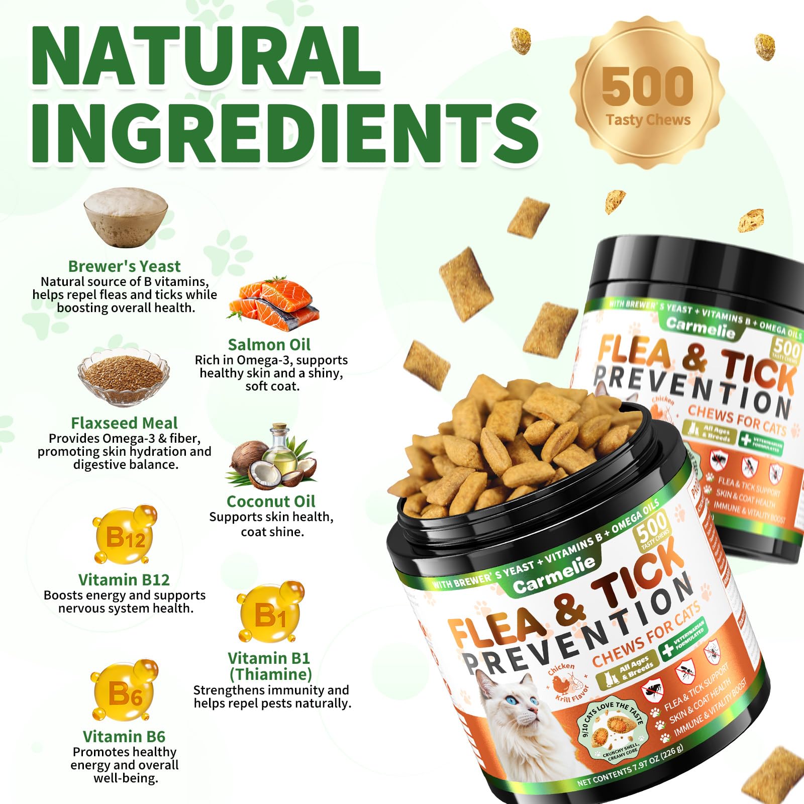 Carmelie vitamins B1 B6 B12 and flaxseeds for vitality