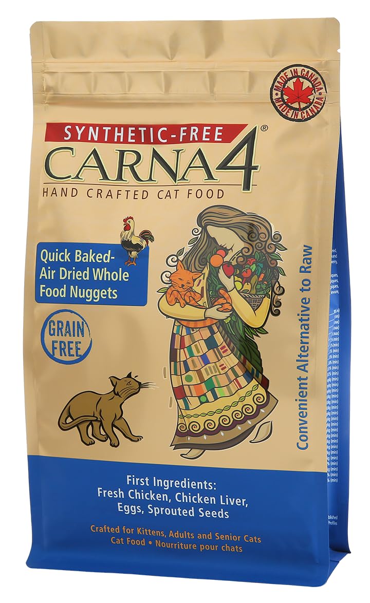 CARNA4 air-dried cat food chicken recipe offers convenient, complete nutrition with live probiotics.