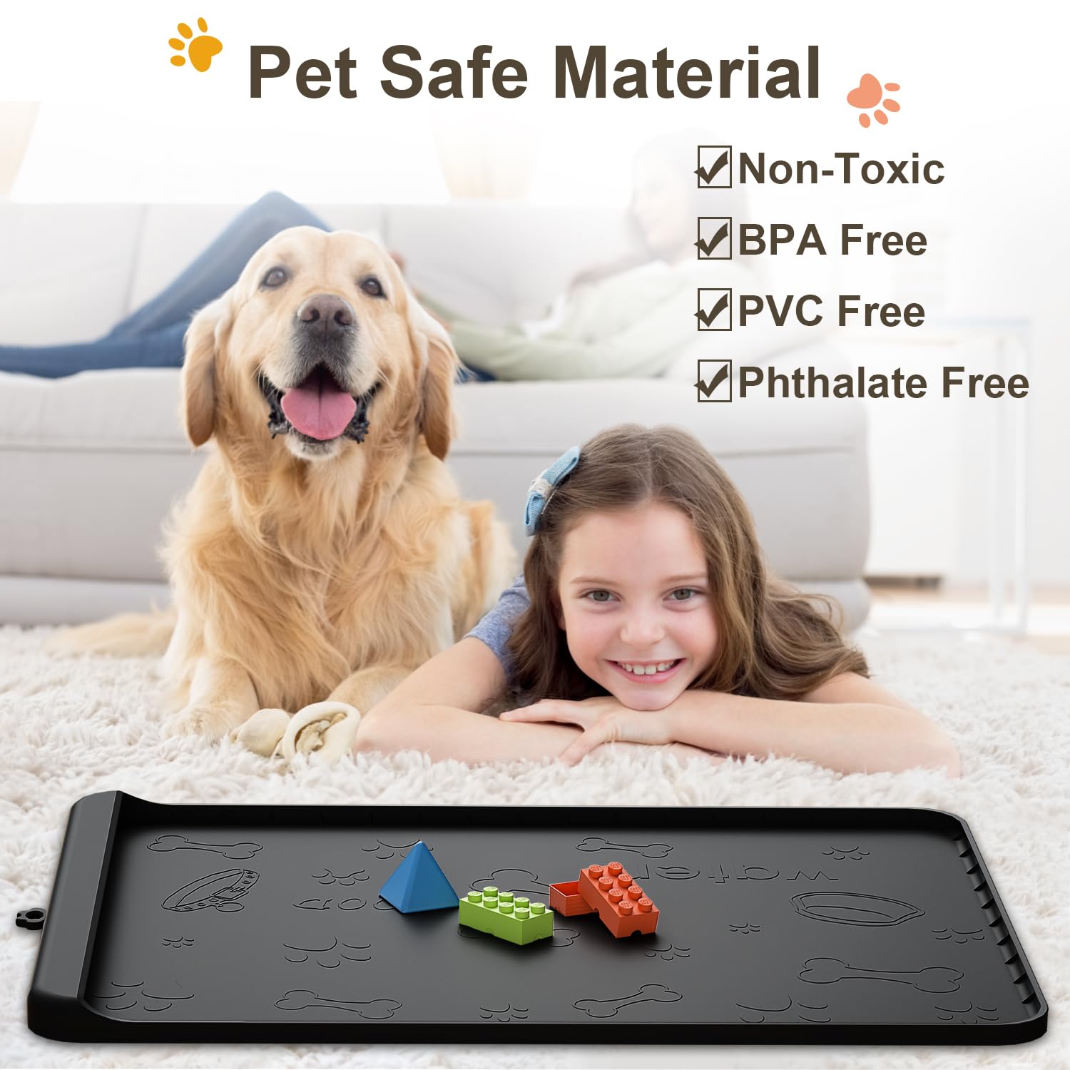 Carry360 dog food mat high edge design demonstrates 0.75 inch containment.