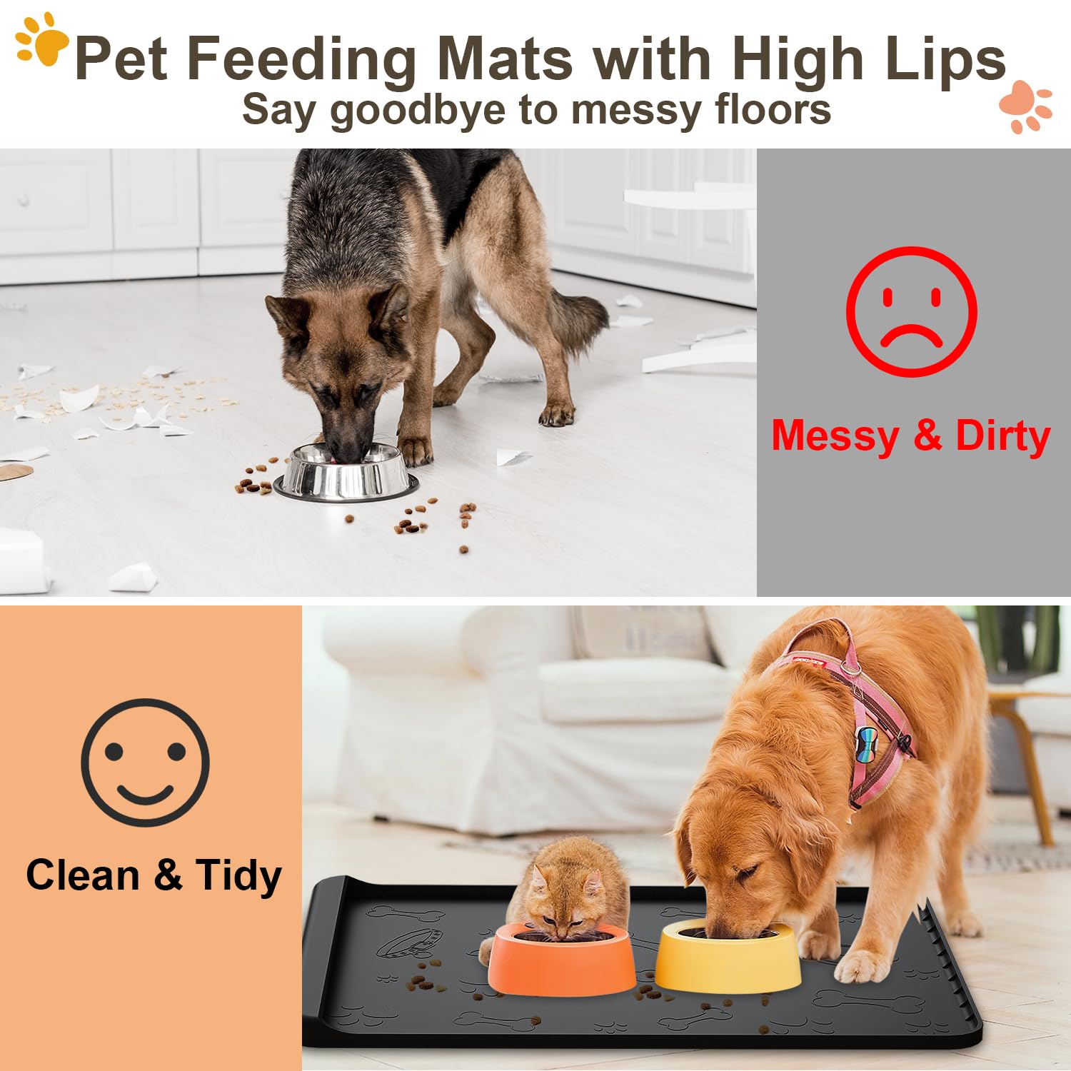 Carry360 dog food mat pocket design highlights quick residue disposal.