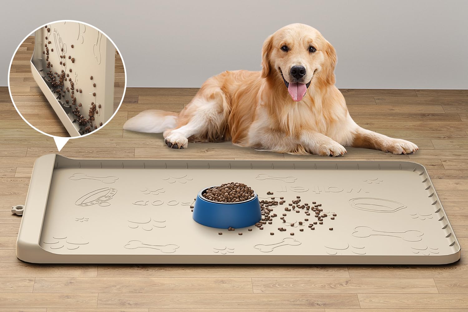 Carry360 dog mat 28x20 sand, non-slip surface protects floors during meals