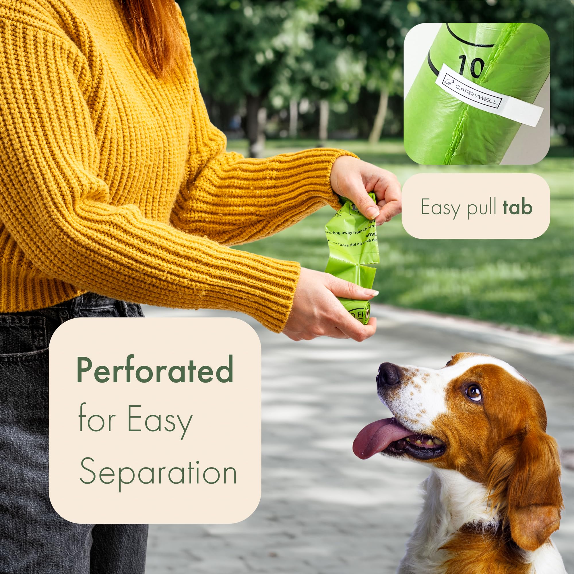 Carrywell unscented poop bags designed for discreet, odor-minimized handling.
