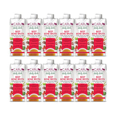 Caru Daily Dish Beef Bone Broth bottle; enriches pet meals with savory flavor.