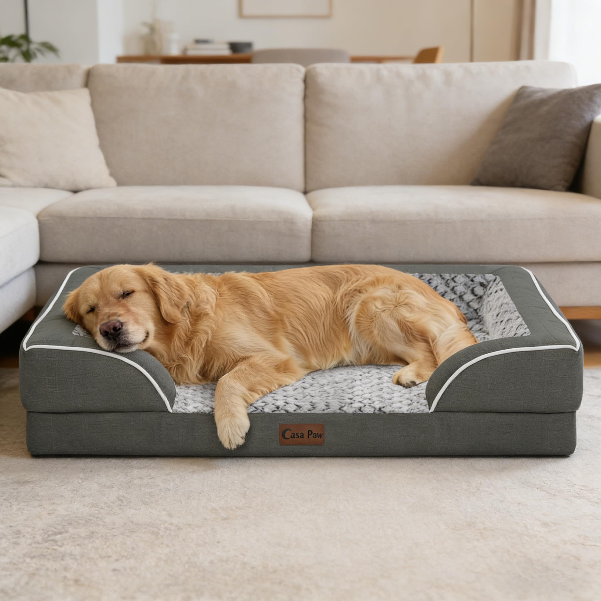 Casa Paw dark grey bed complements home decor while supporting comfort