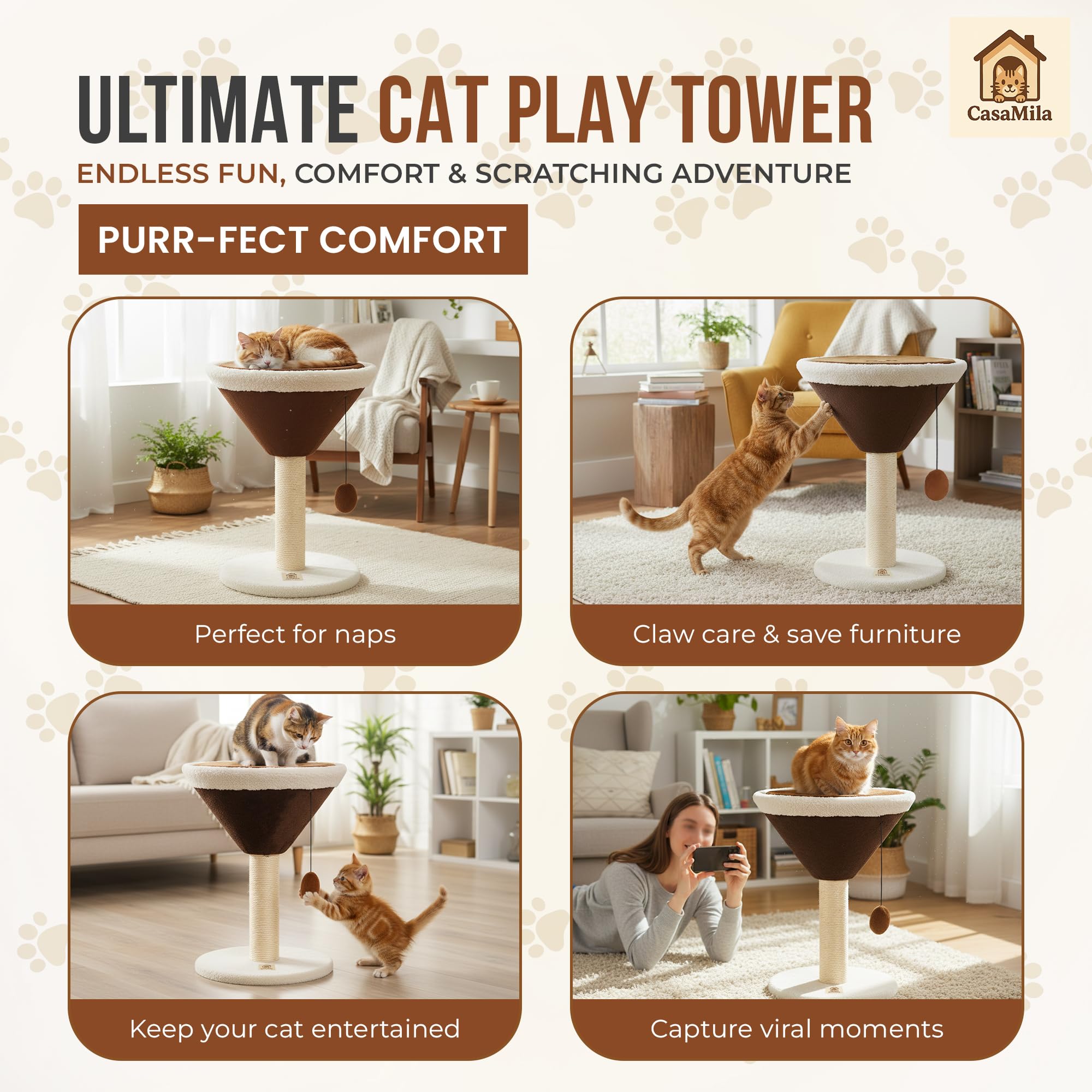 CasaMila Espresso Martini cat scratcher base detail shows stability and durability
