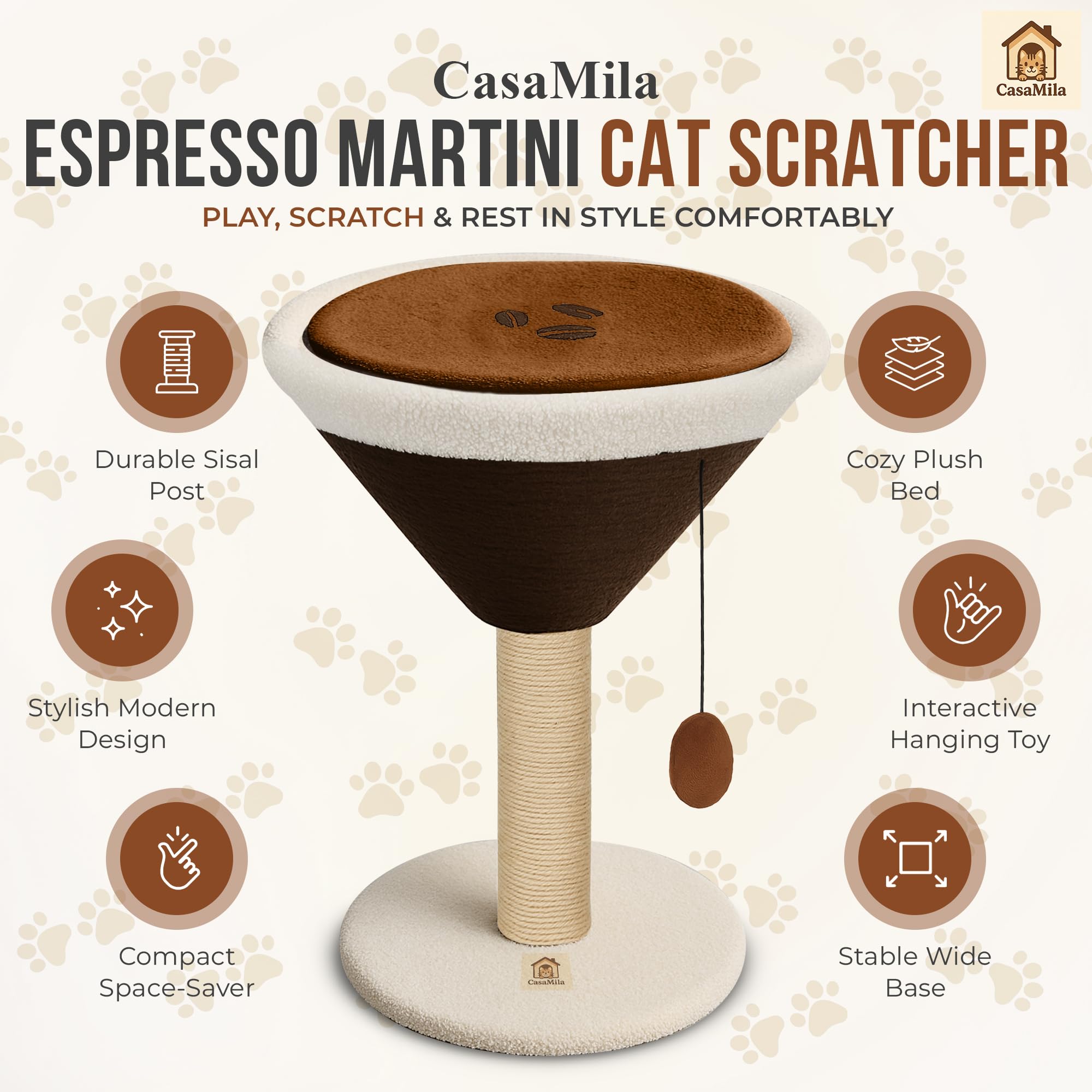 CasaMila Espresso Martini cat scratcher compact design fits small apartments