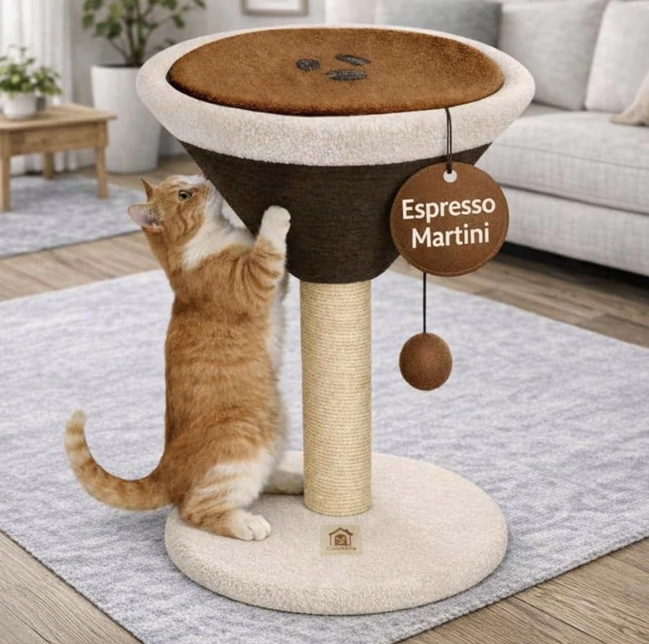 CasaMila Espresso Martini cat scratcher front view shows space-saving design