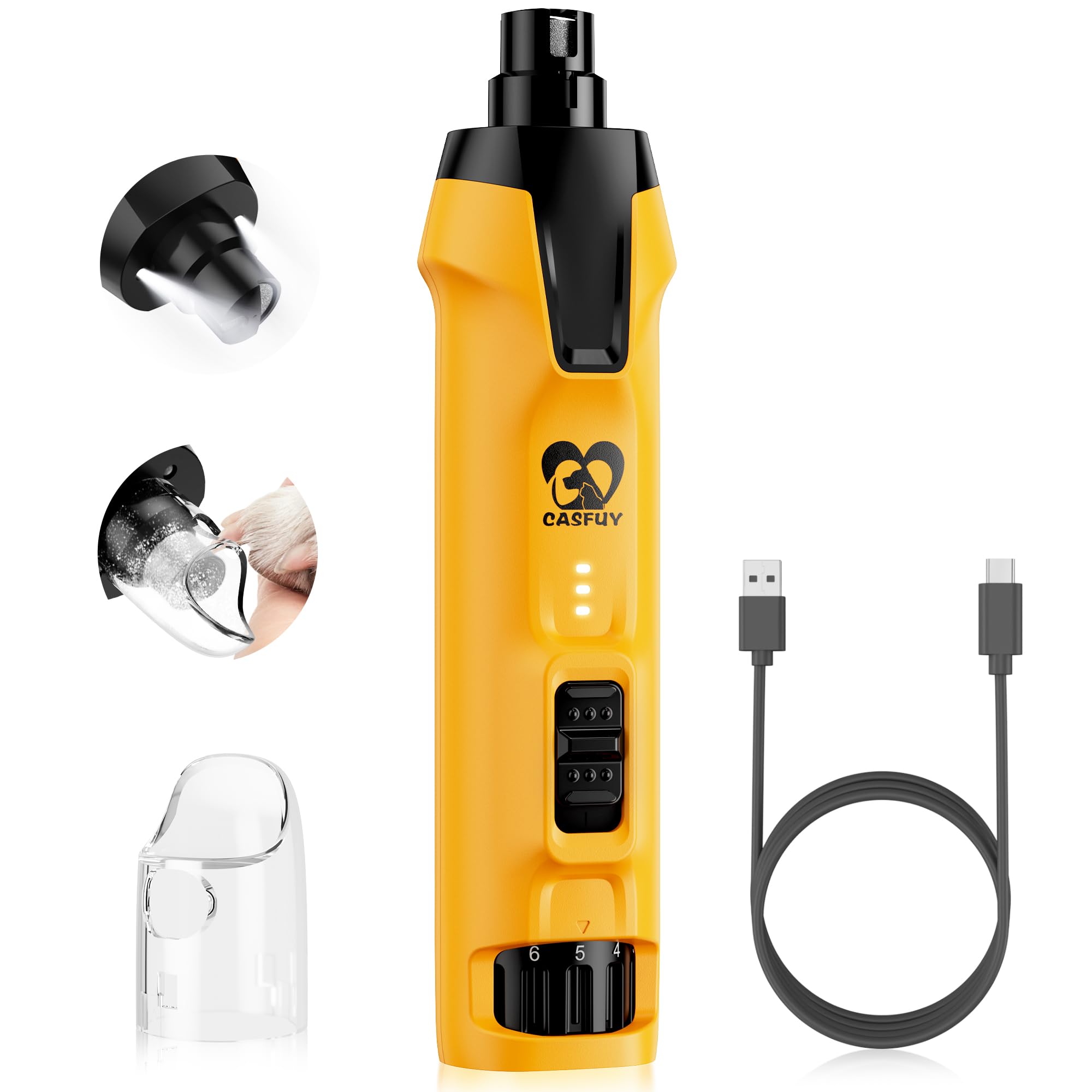 Casfuy 6-Speed Dog Nail Grinder front view for at-home grooming.