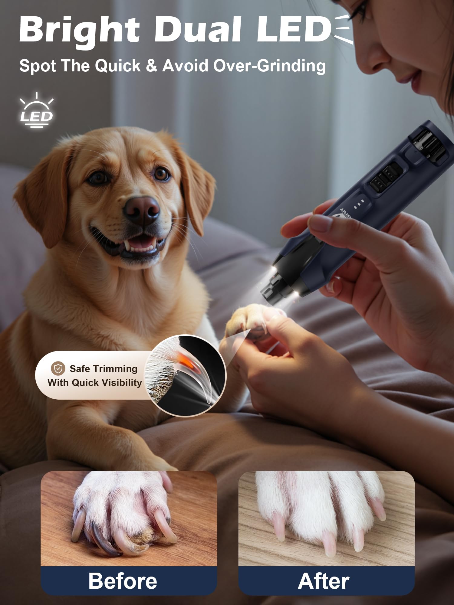 Casfuy dog nail grinder 7-hour runtime battery charging during use.