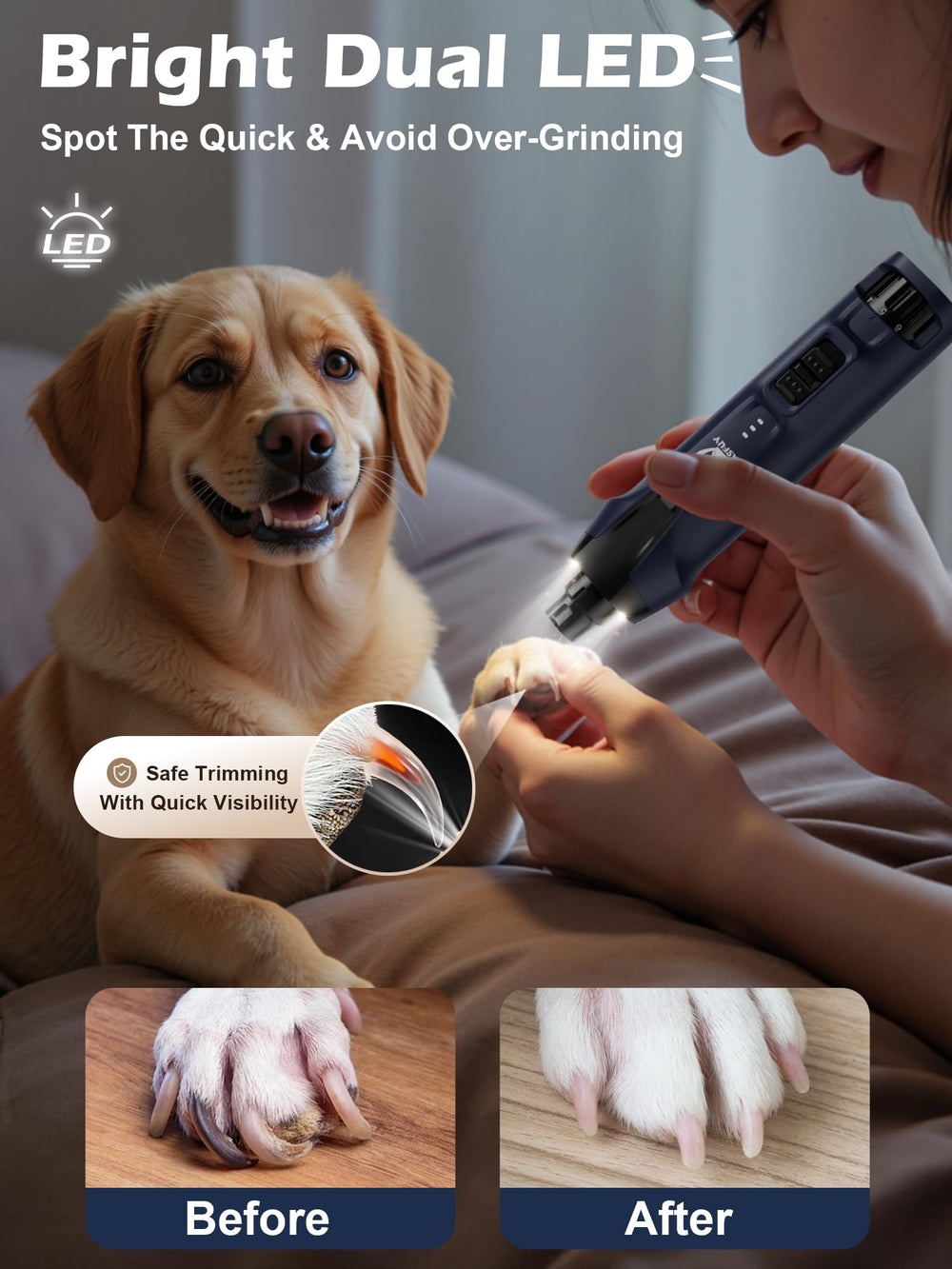Casfuy dog nail grinder 7-hour runtime battery charging during use.