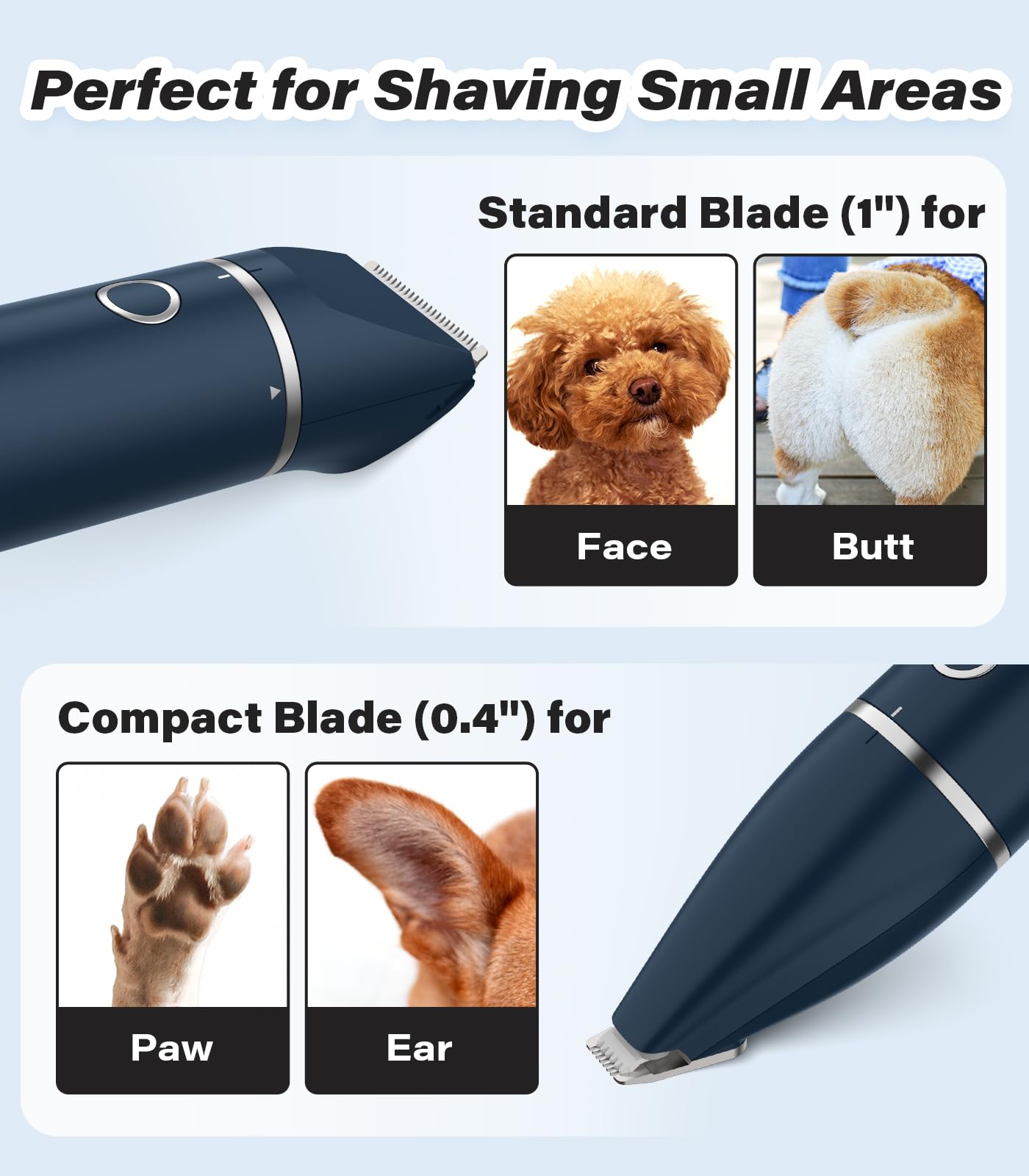 Casfuy cordless pet trimmer detachable blades for easy cleaning.