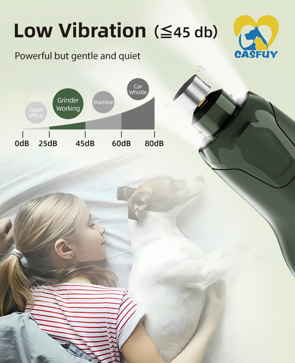 Casfuy dog nail grinder with 2 LED lights for visibility.