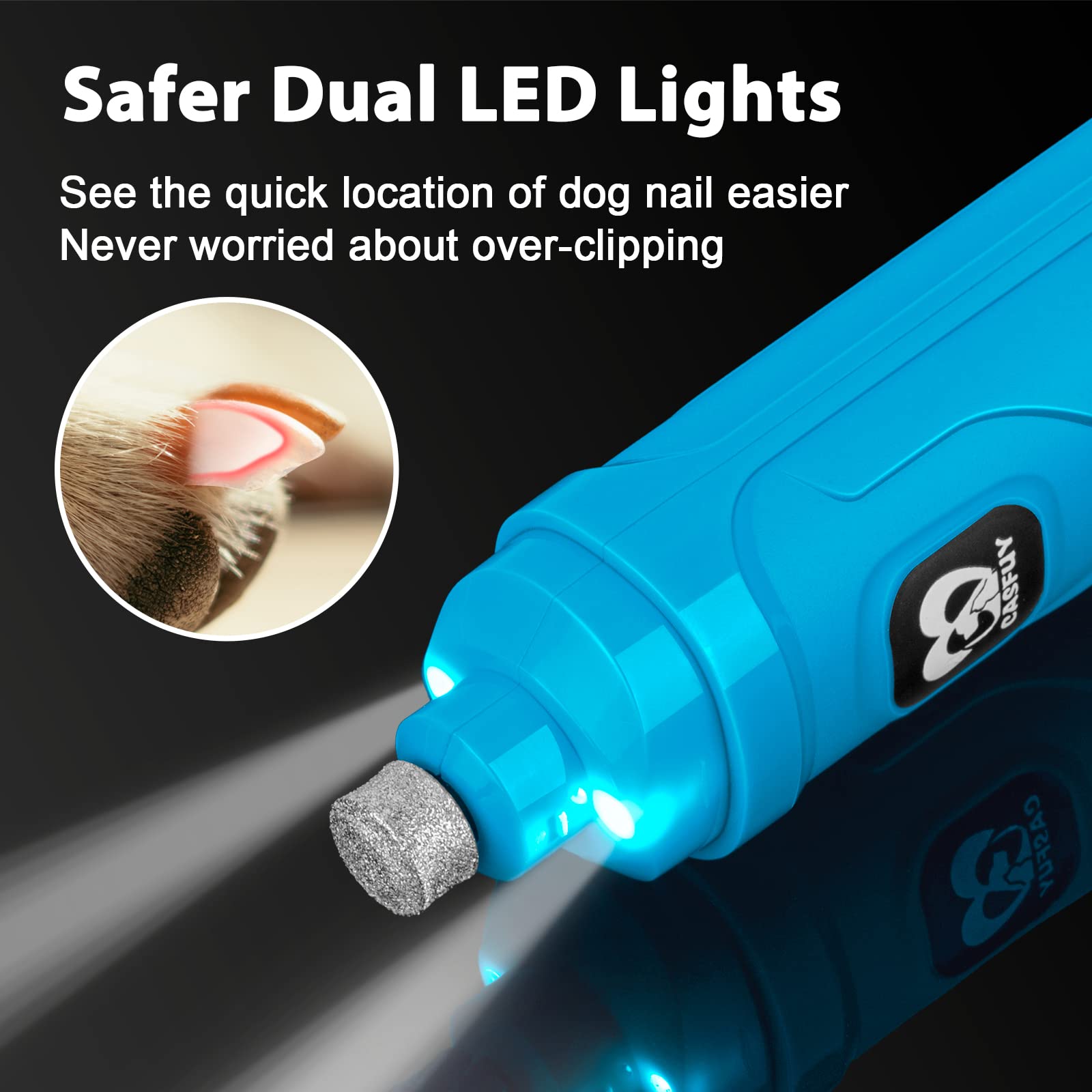 Casfuy grinder shows two-speed switch for versatile grooming across dogs