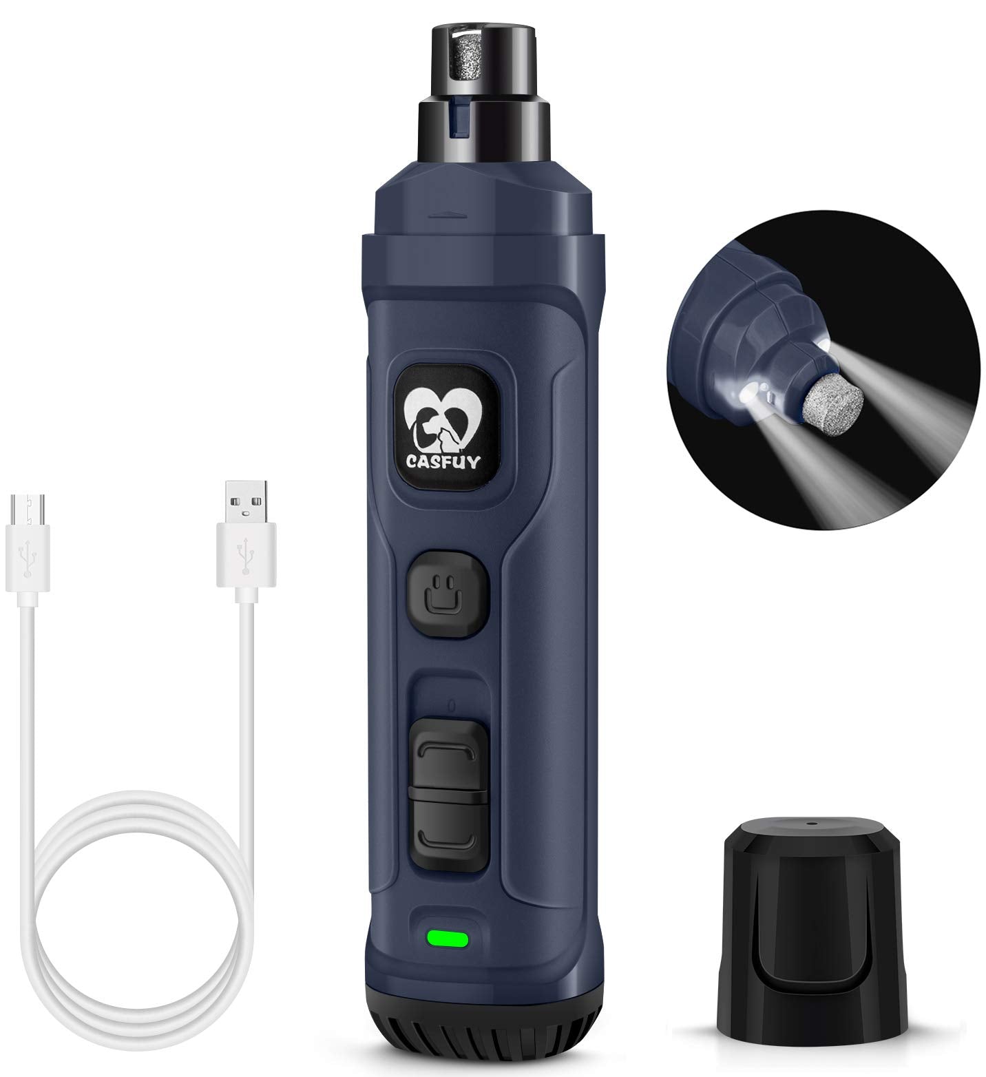 Casfuy dog nail grinder with two LED lights for precise, quick grooming.