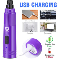 Casfuy dog nail grinder with 3 ports for small, medium, and large pets.