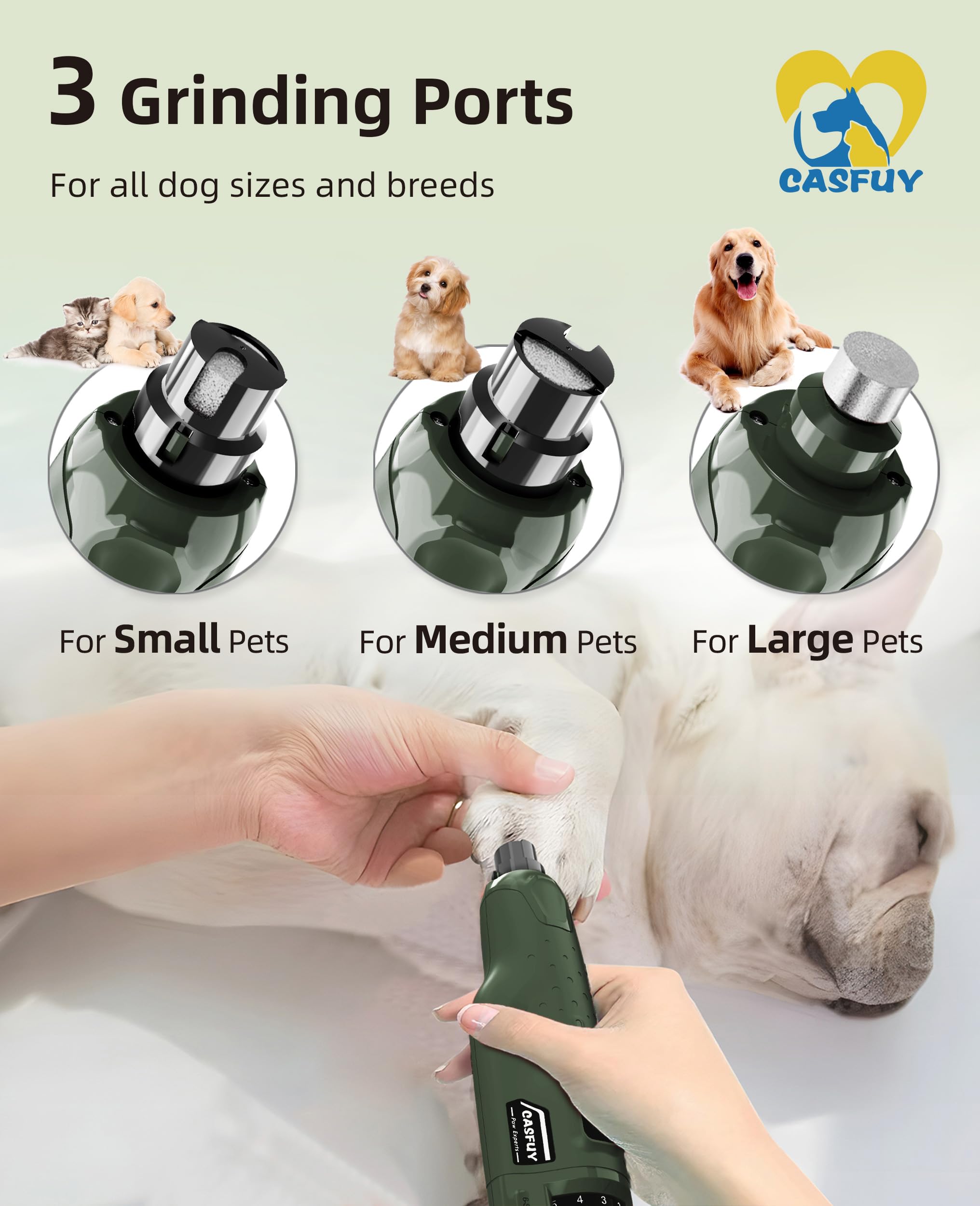Casfuy dog nail grinder 6-speed dial for versatile trimming.