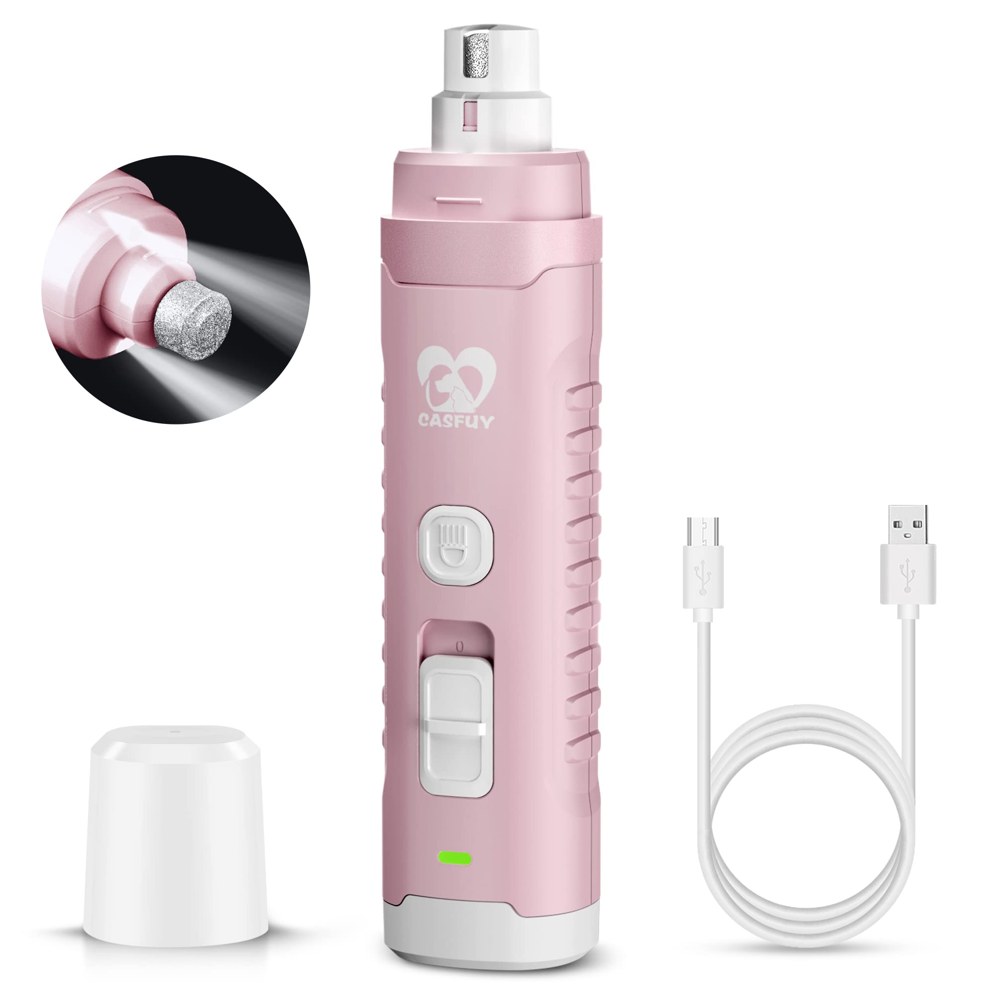 Casfuy dog nail grinder with dual LED lights for precise trimming
