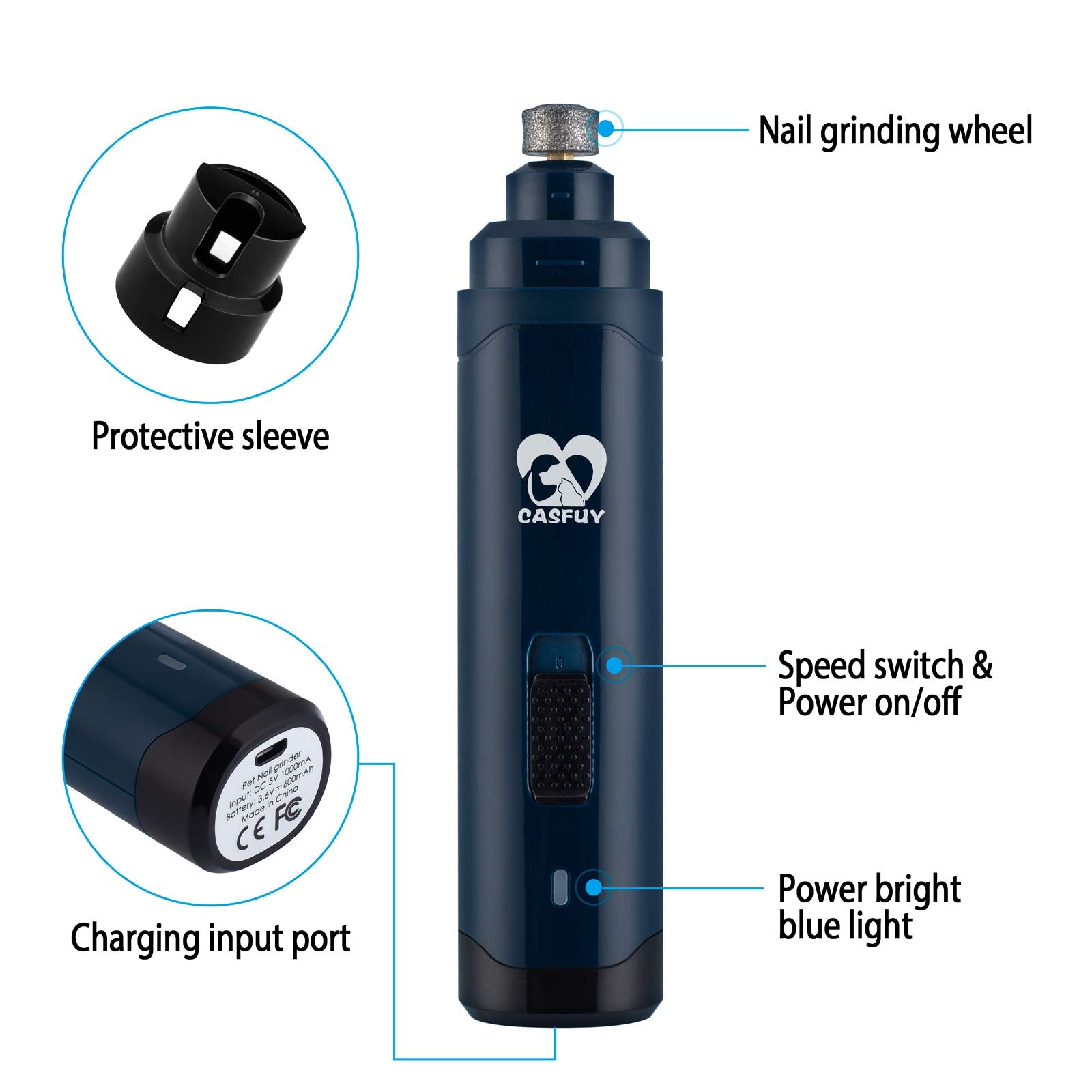 Guard removable feature on Casfuy nail grinder for quick handling of larger nails.