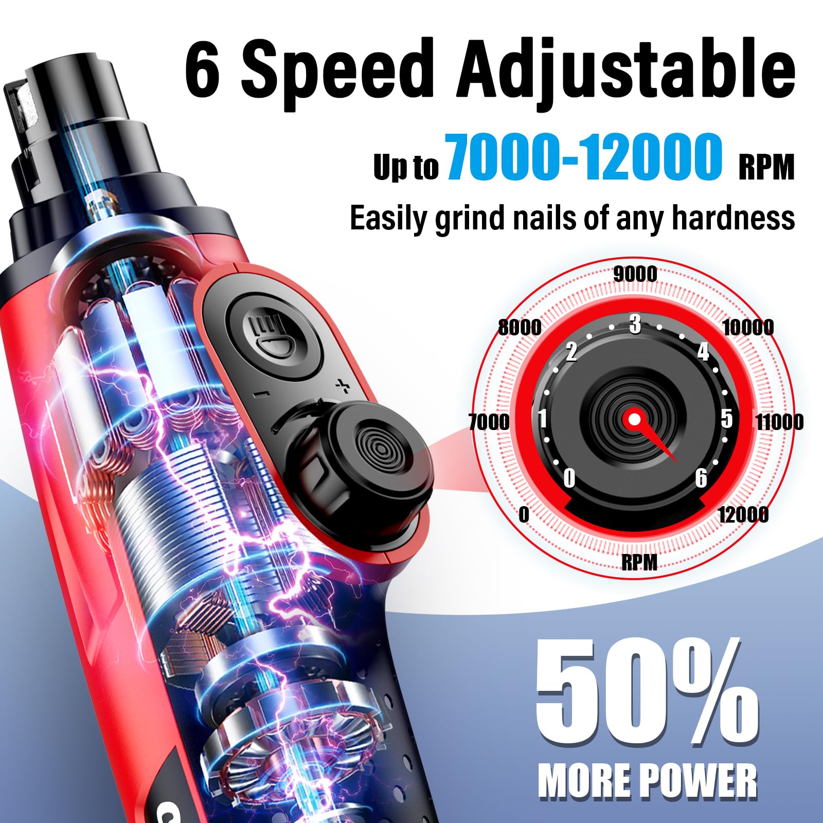 Casfuy nail grinder with two LED lights ensuring safe quick visibility.