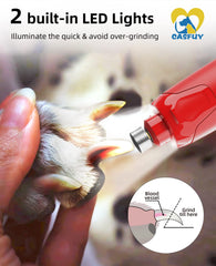 Casfuy nail grinder with dual LED lights illuminate nails to prevent over-trimming.