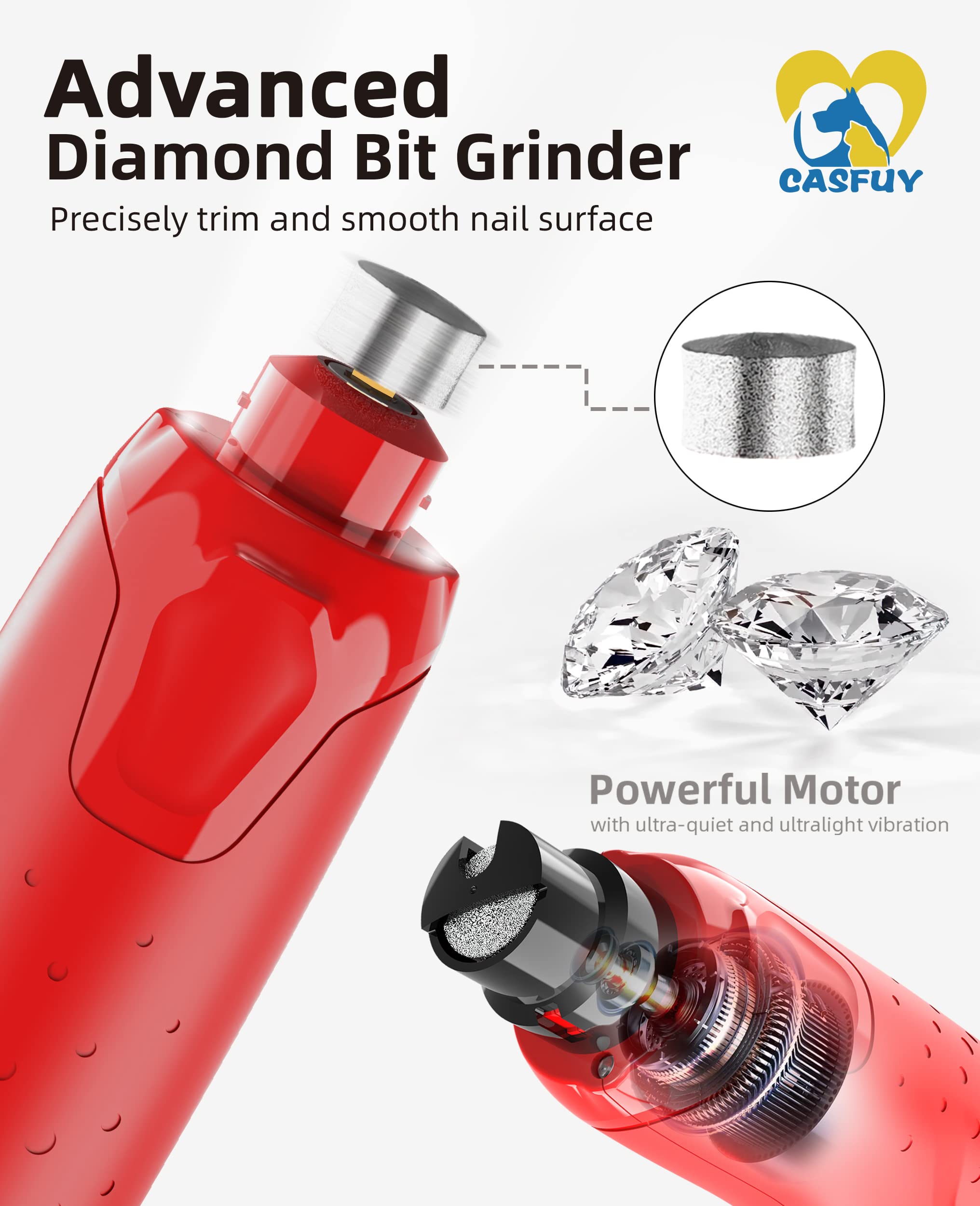 Casfuy dog nail grinder low vibration for a calmer pet experience.