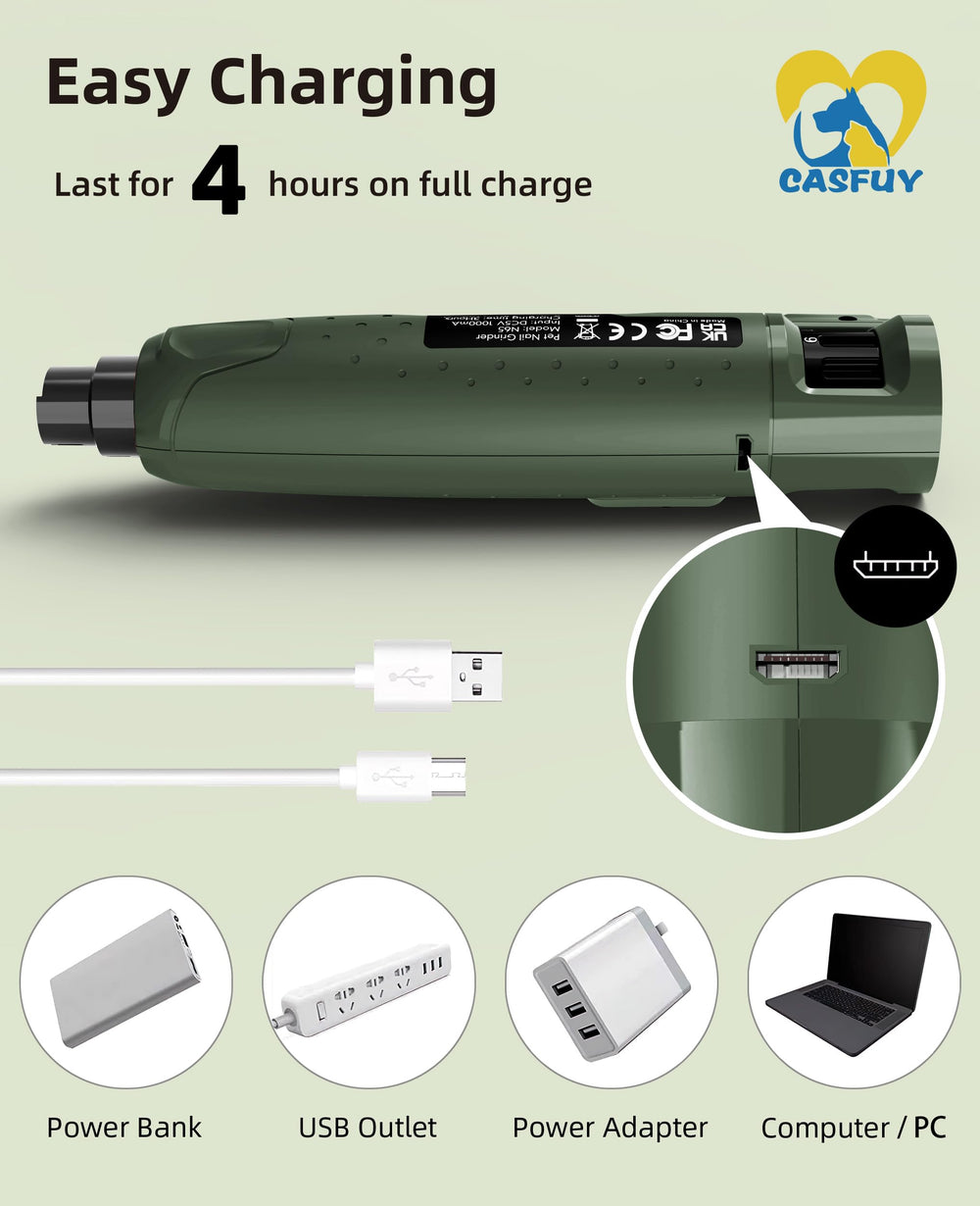 Casfuy dog nail grinder low vibration for comfortable sessions.