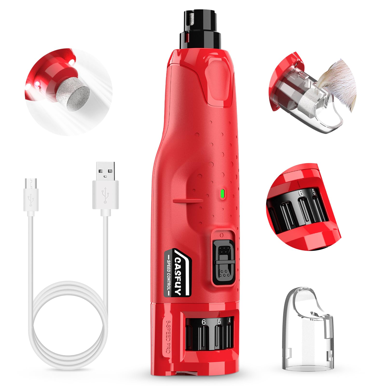 Casfuy dog nail grinder quiet with LED lights for safe trimming.