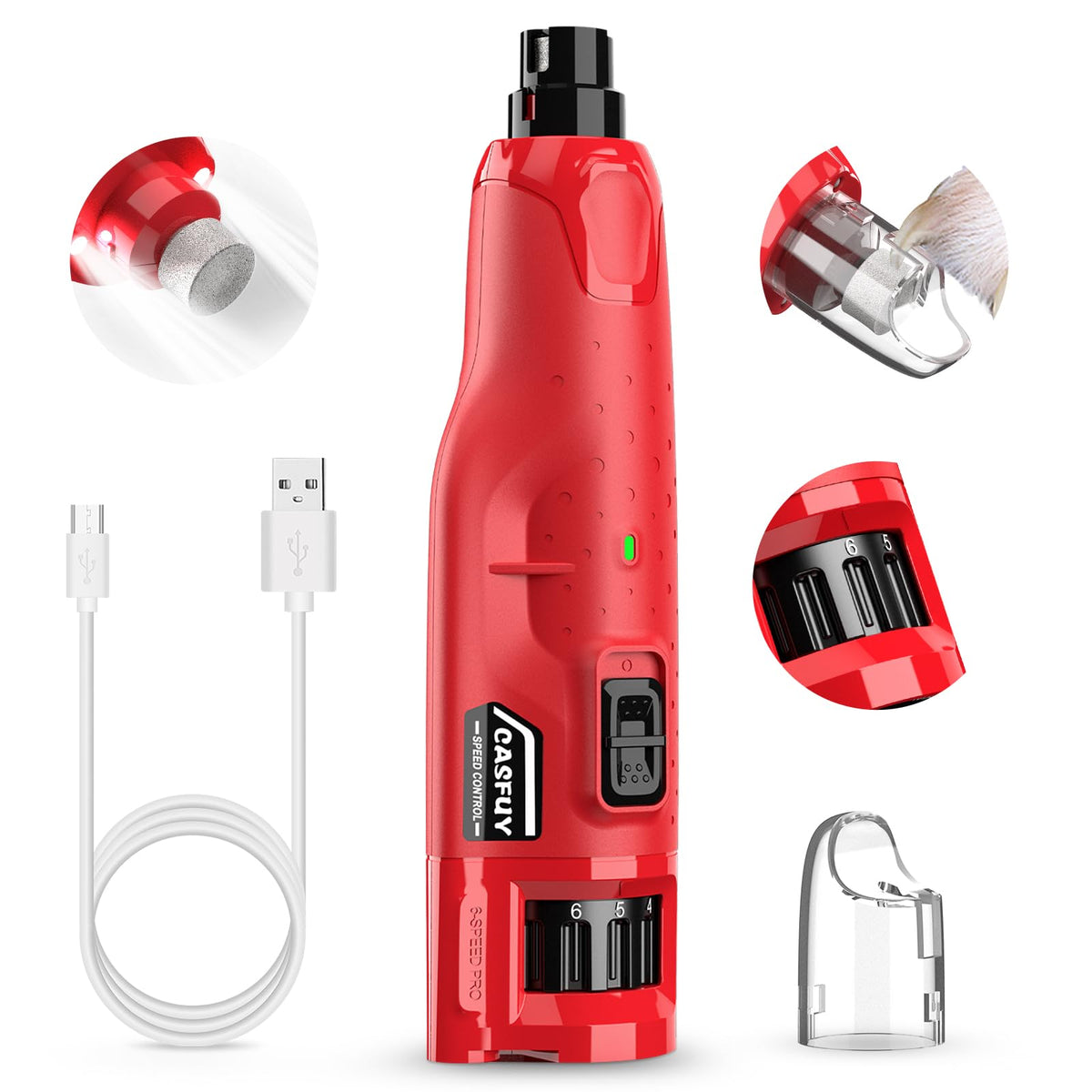 Casfuy dog nail grinder quiet with LED lights for safe trimming.