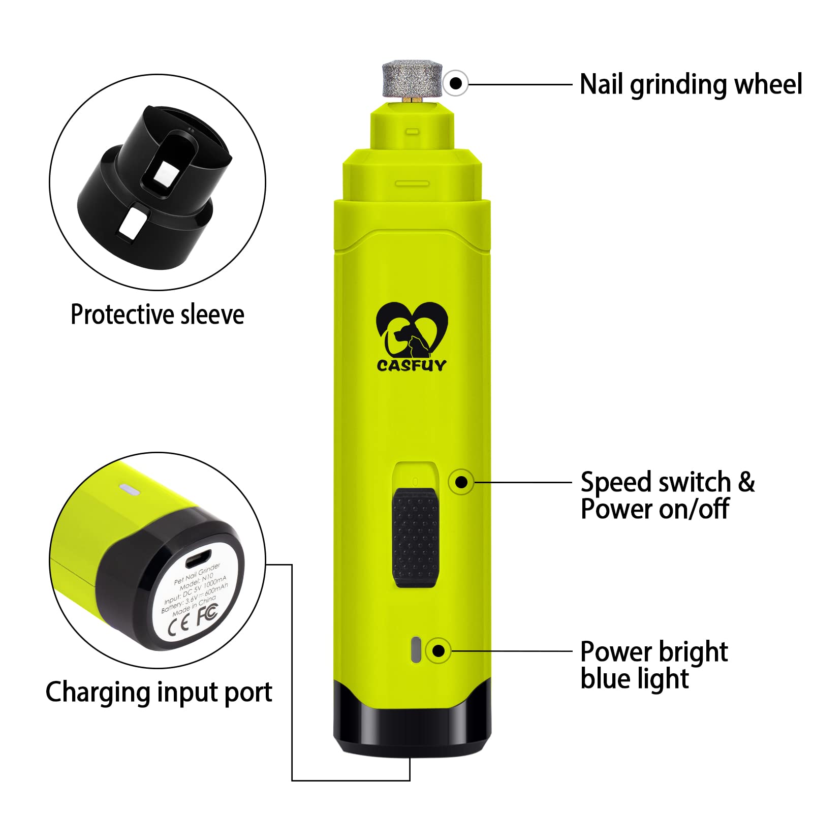Rechargeable cordless Casfuy nail grinder for on-the-go grooming