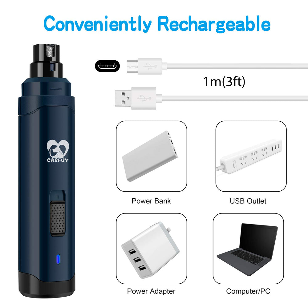 Rechargeable Casfuy dog nail grinder offering cordless convenience and portability.