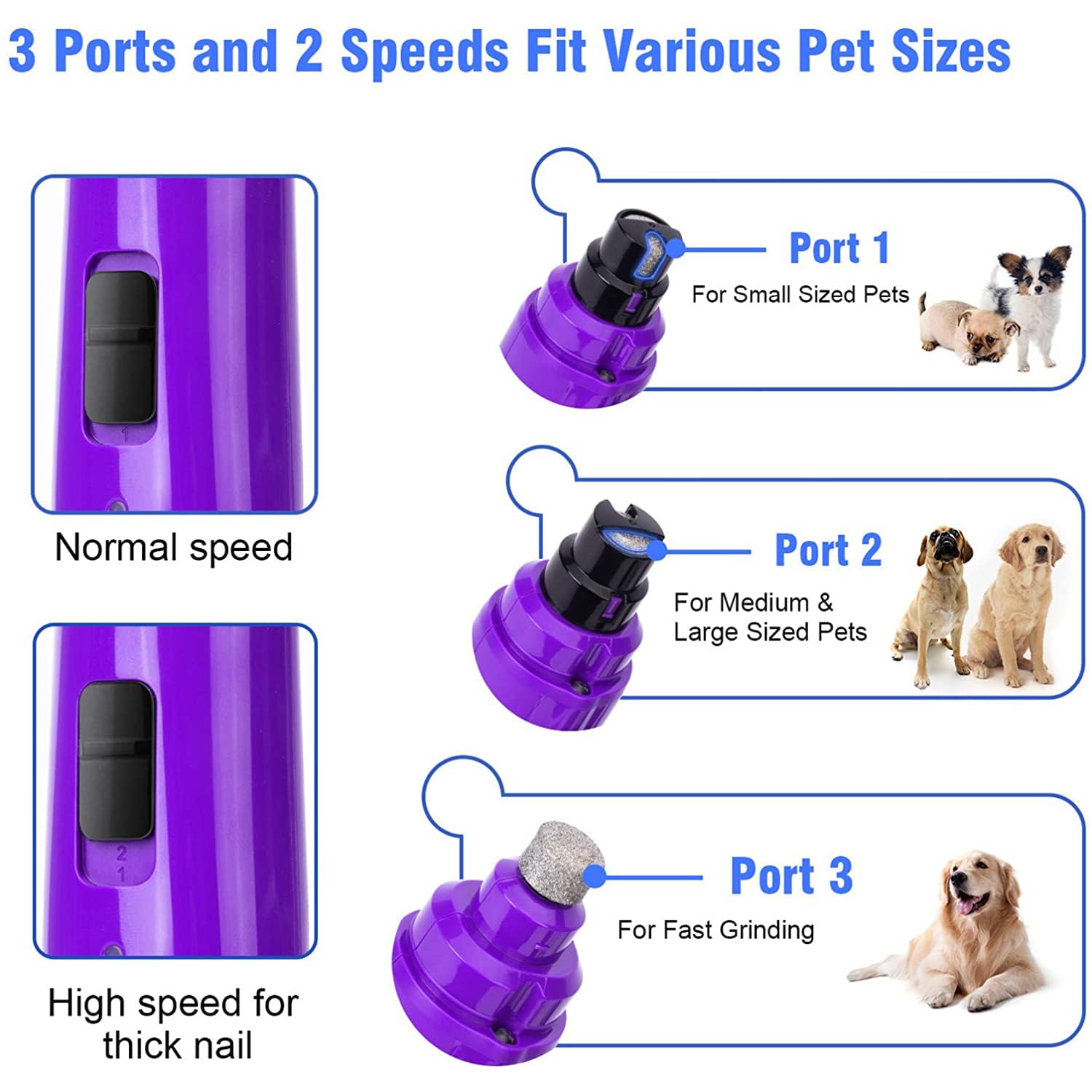 Casfuy nail grinder low-noise motor keeps pets calm during grooming.