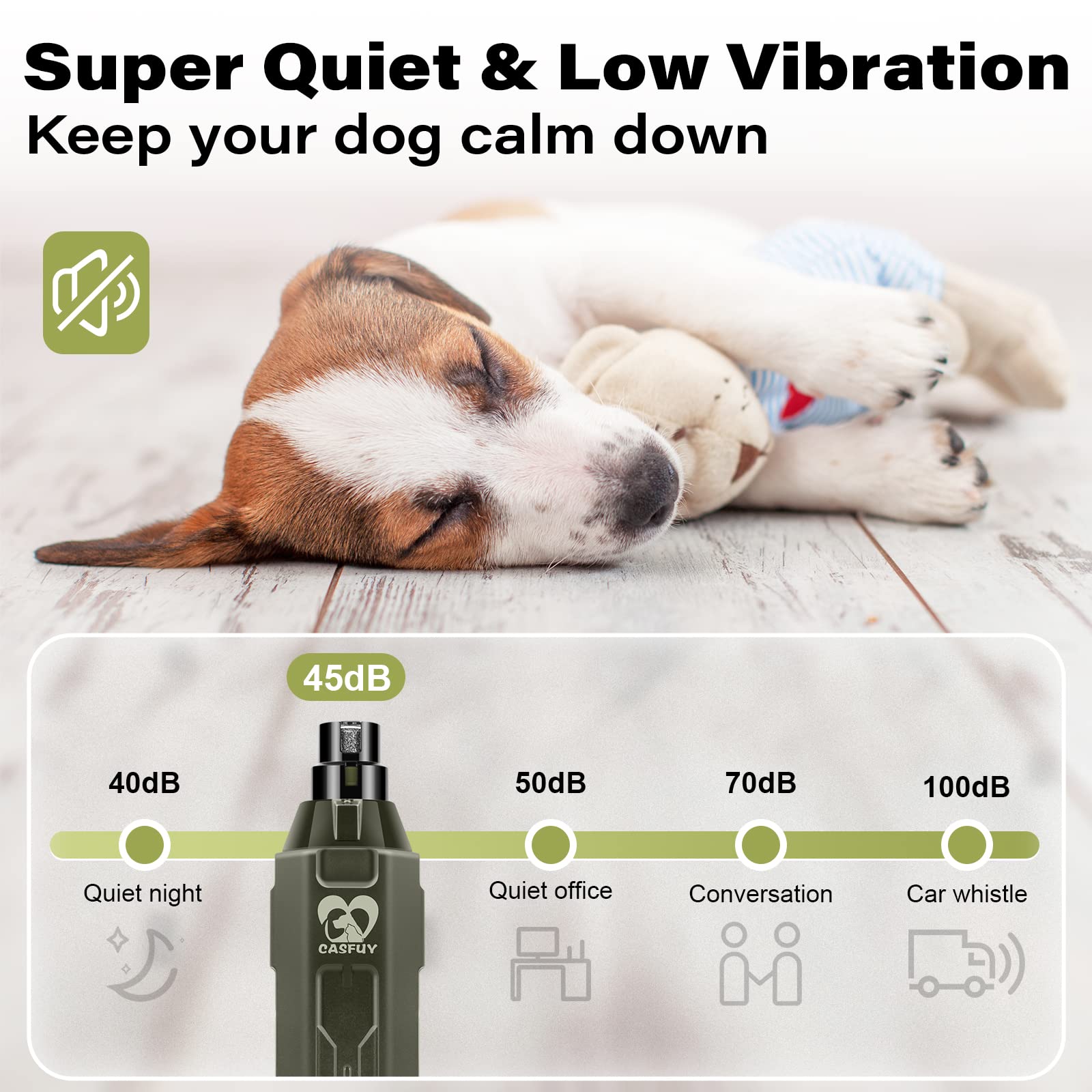 Casfuy whisper-quiet motor minimizes stress during grooming.