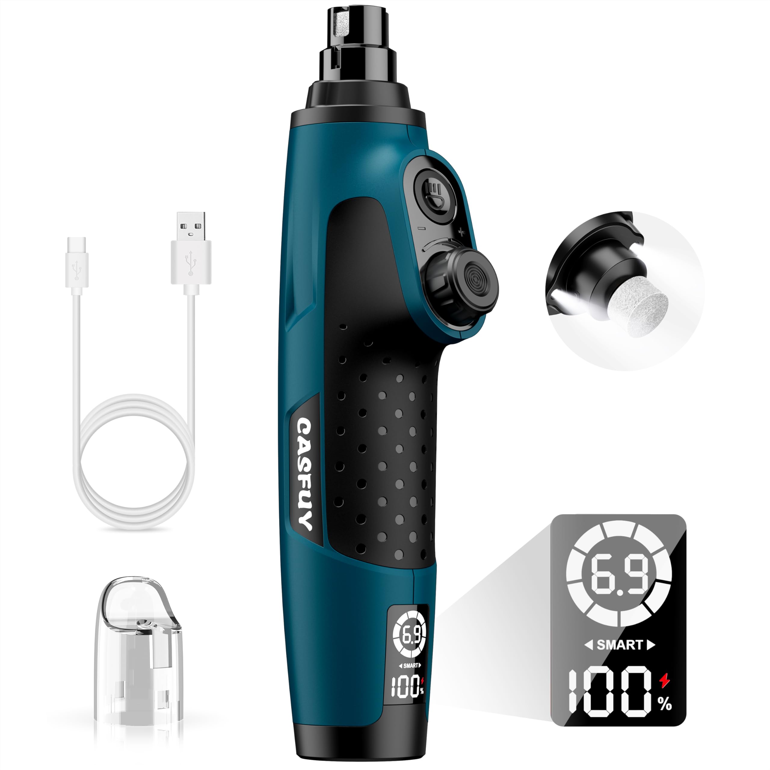 Casfuy smart 6-speed dog nail grinder with three ports for precise trimming