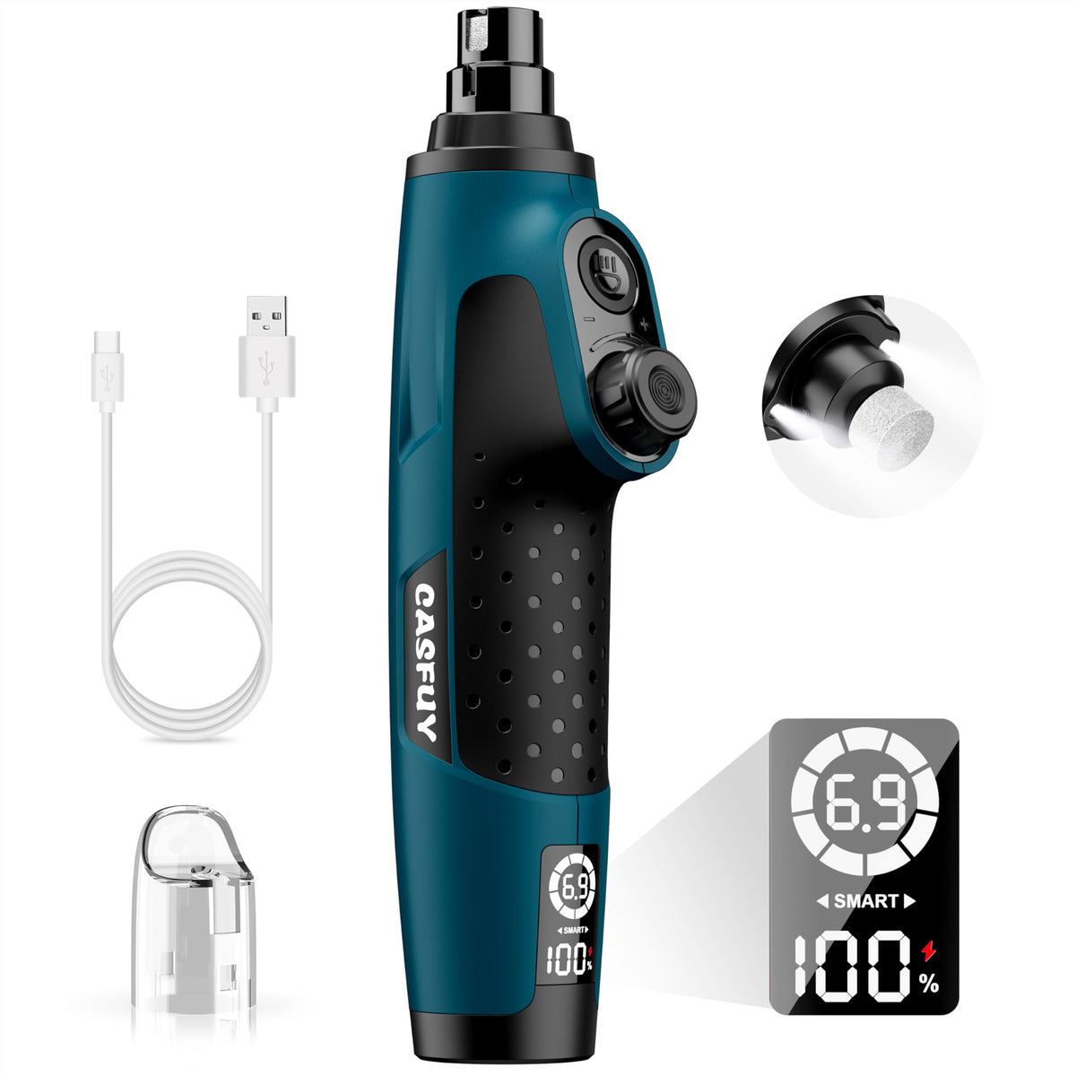 Casfuy smart 6-speed dog nail grinder with three ports for precise trimming