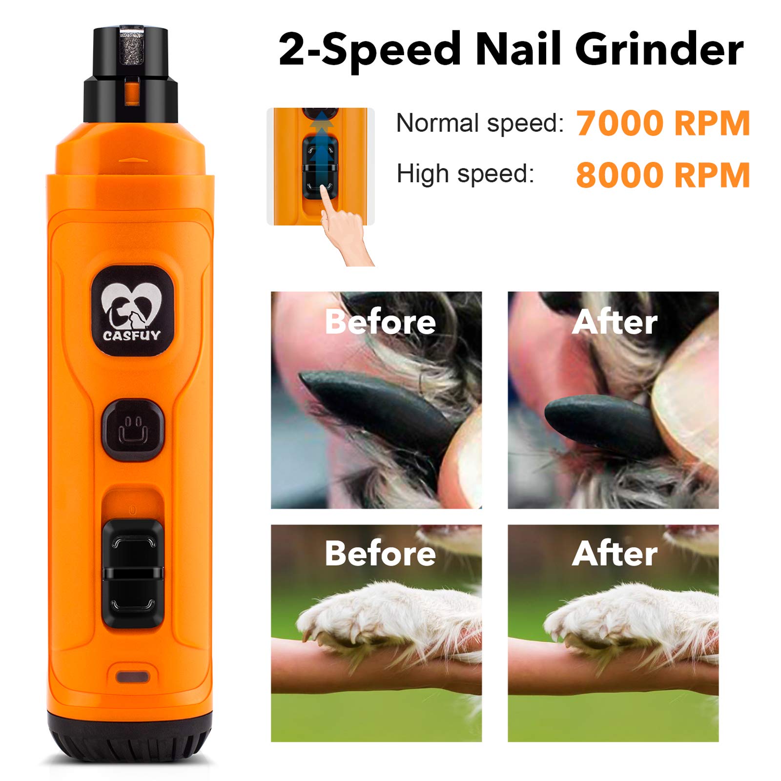 Casfuy two-speed switch adjusts grinding power for nails.