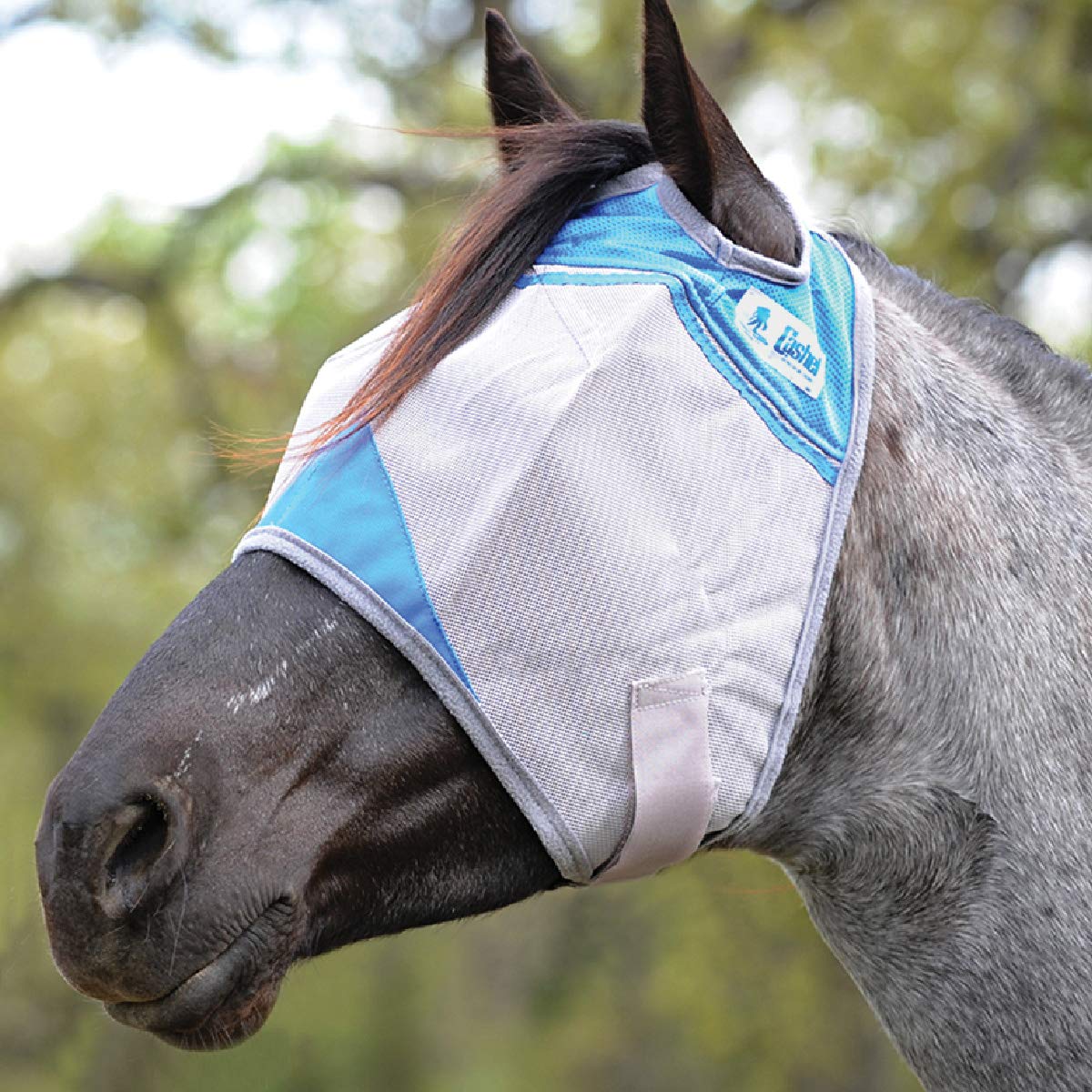Cashel Crusader fly mask blue front view with unobstructed vision