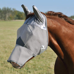 Cashel Crusader Fly Mask side view showing secure fit for active horses.