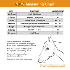Cashel Crusader fly mask long nose, rear view; secure fit during grazing.