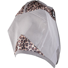 Cashel Crusader fly mask in leopard pattern on a horse, offering comfortable protection.