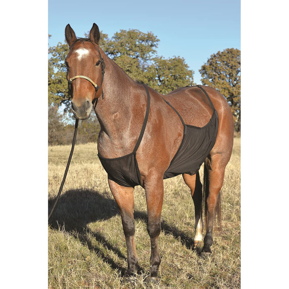 Cashel Fly Sheet Belly Guard side view with soft adjustable straps for secure fit.