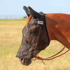 Cashel Quiet Ride long-nose fly mask with ears protects the horse from insects.