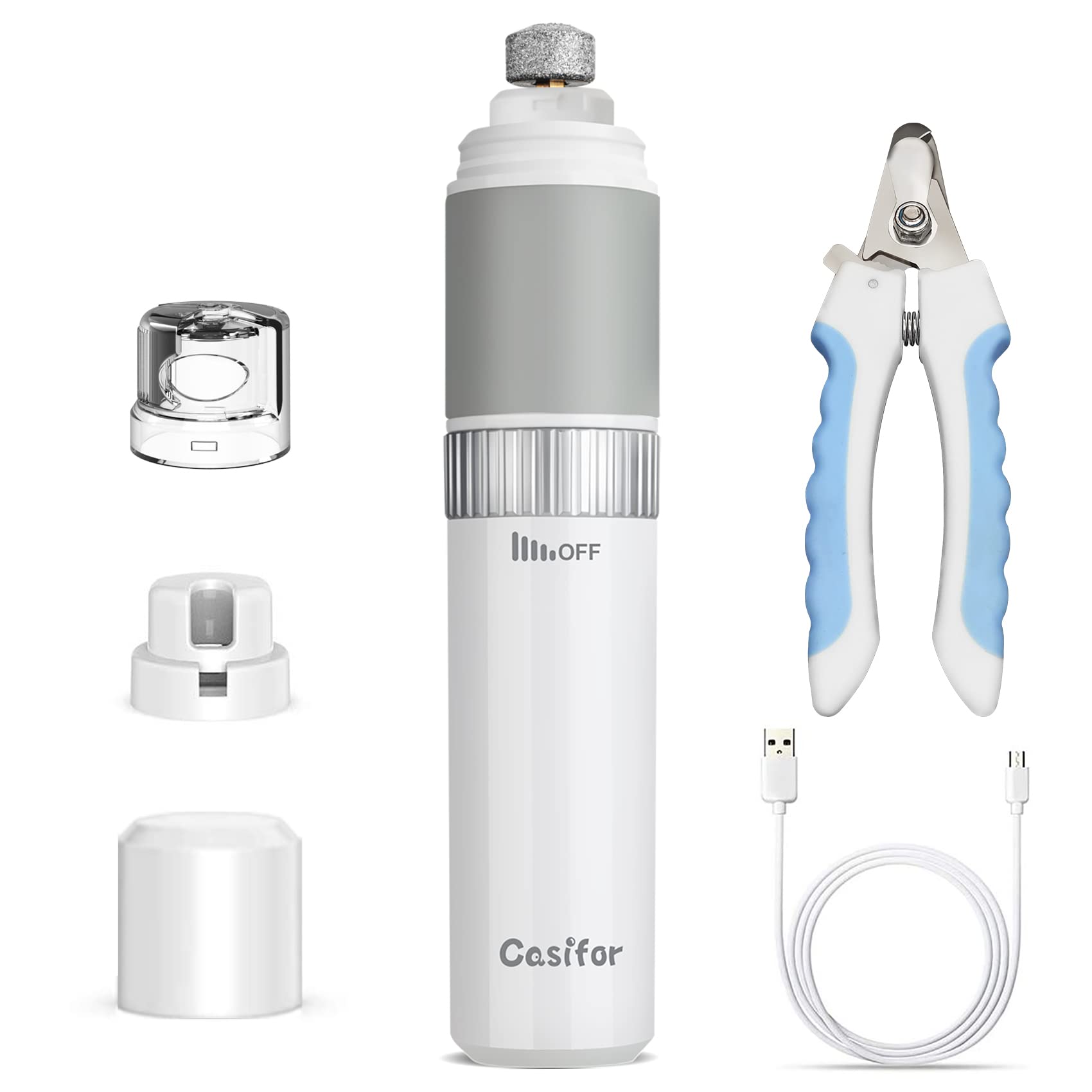 Casifor dog nail grinder with dust-collection cap keeps grooming area clean.