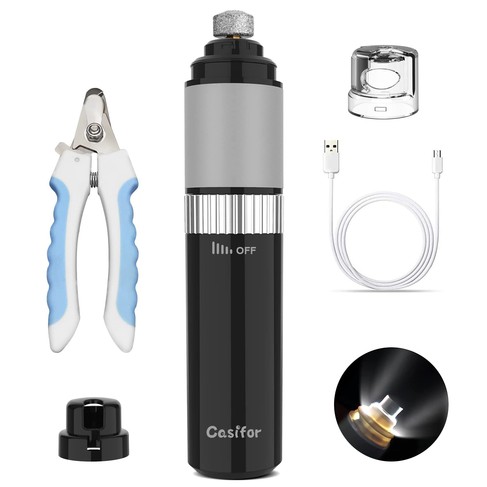 Casifor dog nail grinder with dust free cap for cleaner grooming.
